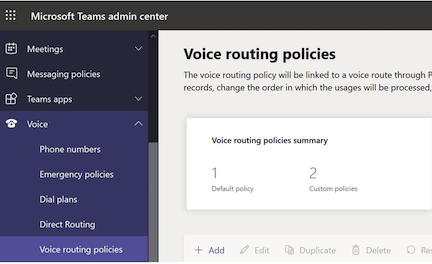 Adding Voice Routing Policies in Microsoft Teams