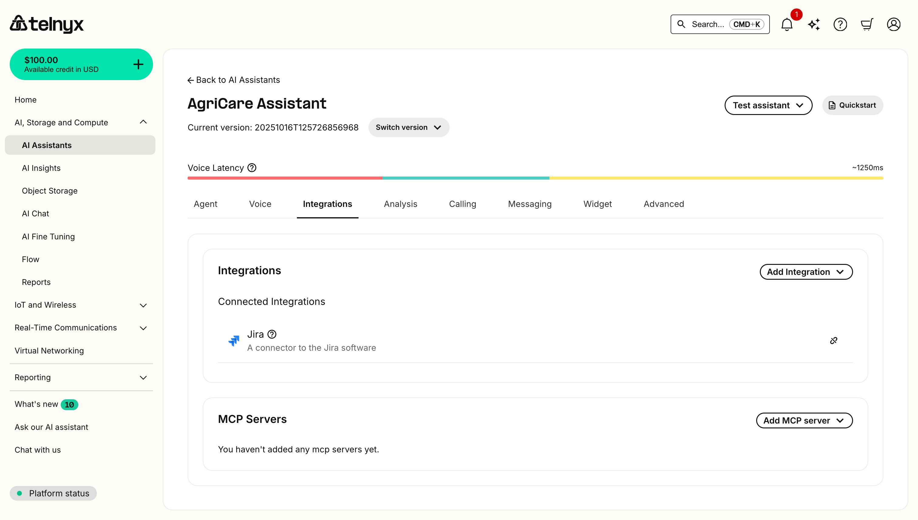 Integrations section displaying Jira under Connected Integrations with description and unassign button