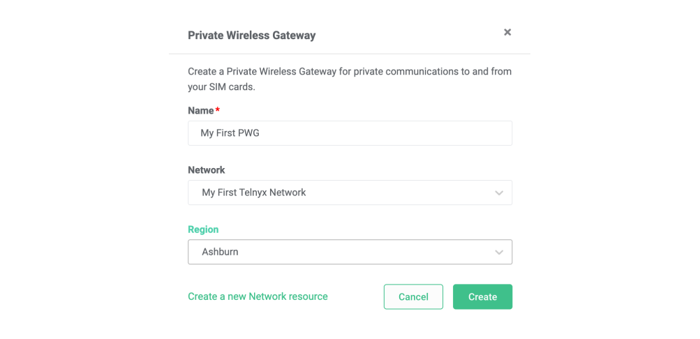 Create a Private Wireless Gateway