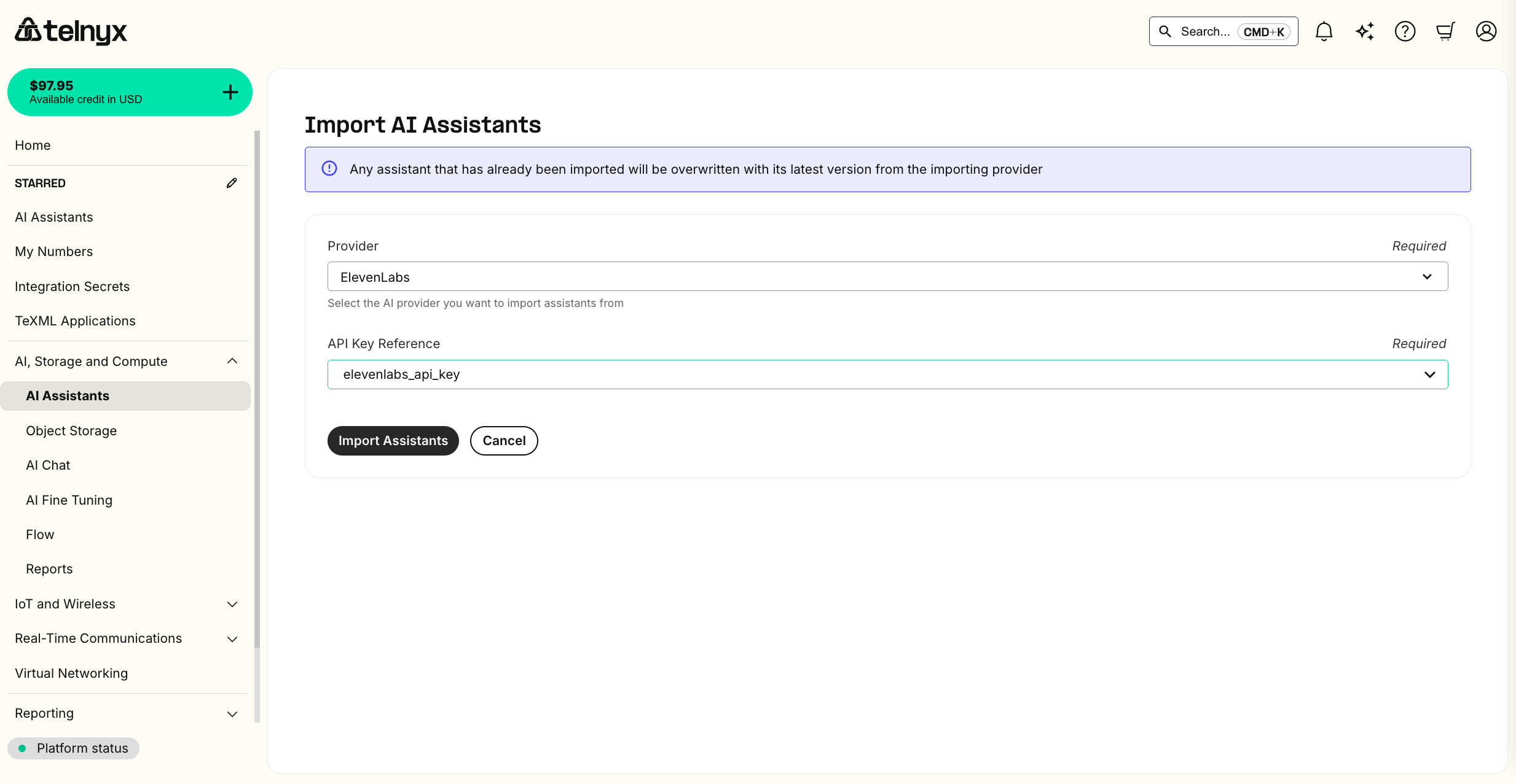 Import Assistants Page