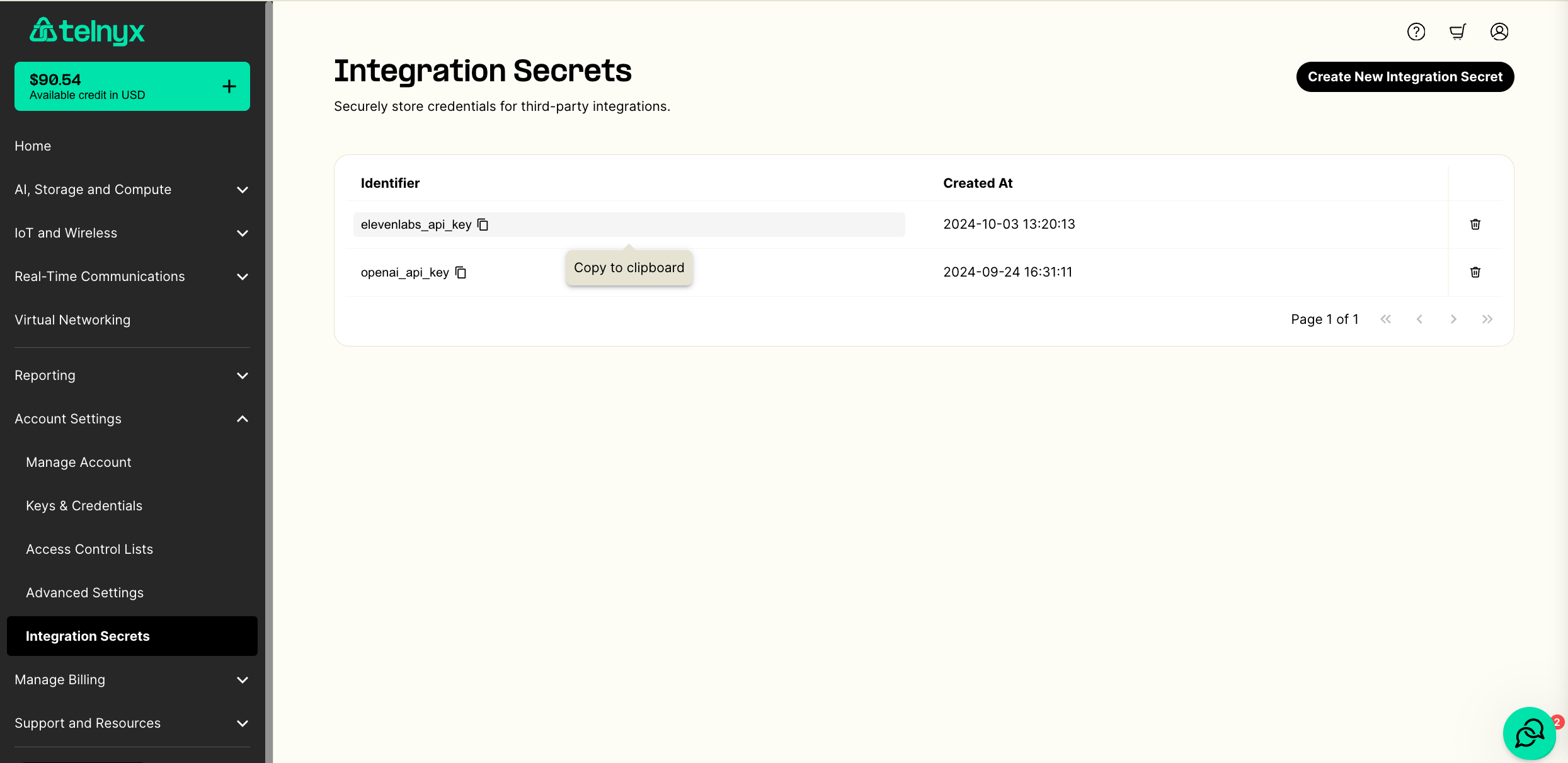 Integration Secret Portal Config