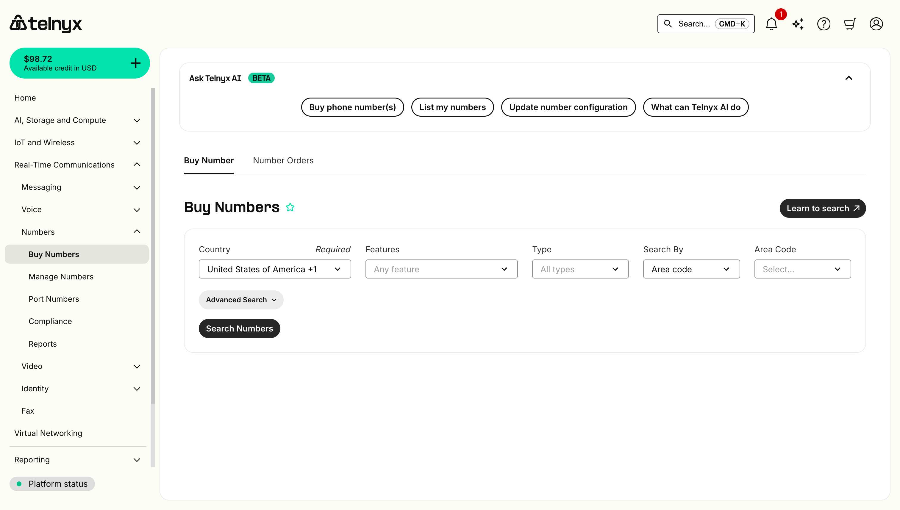 Buy Numbers Page
